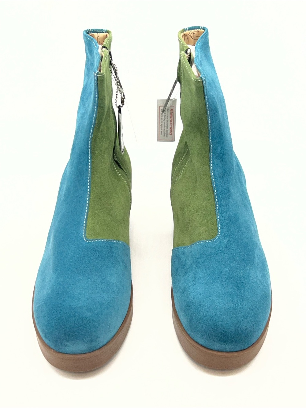 Lazo Siren ankle boots in Blue and Green Suede